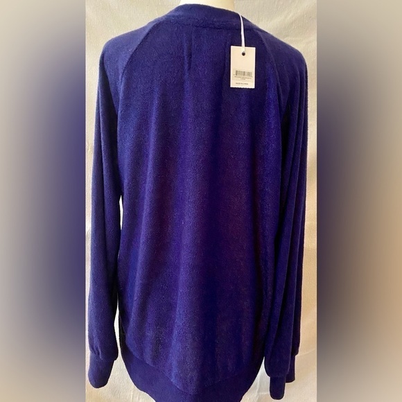 Simply Southern Blue and White Crew Neck Terry Cloth Sweater - Picture 3 of 7